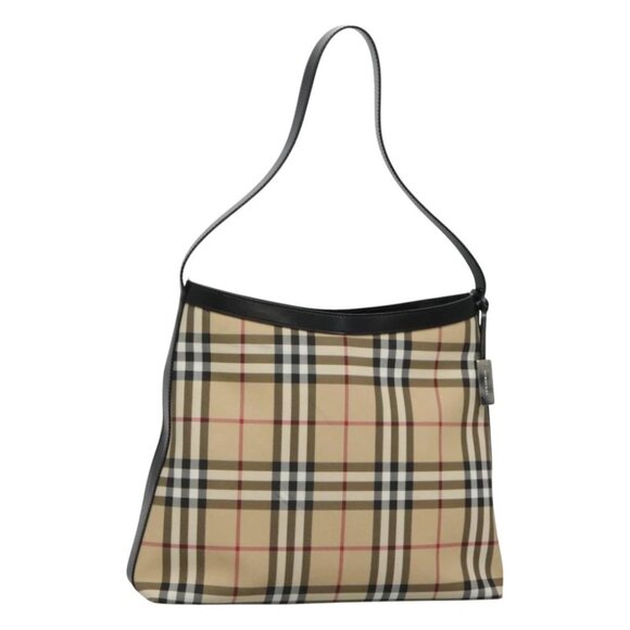 BURBERRY Nova Check Shoulder Bag PVC Beige Black Silver Auth - Picture 1 of 15
